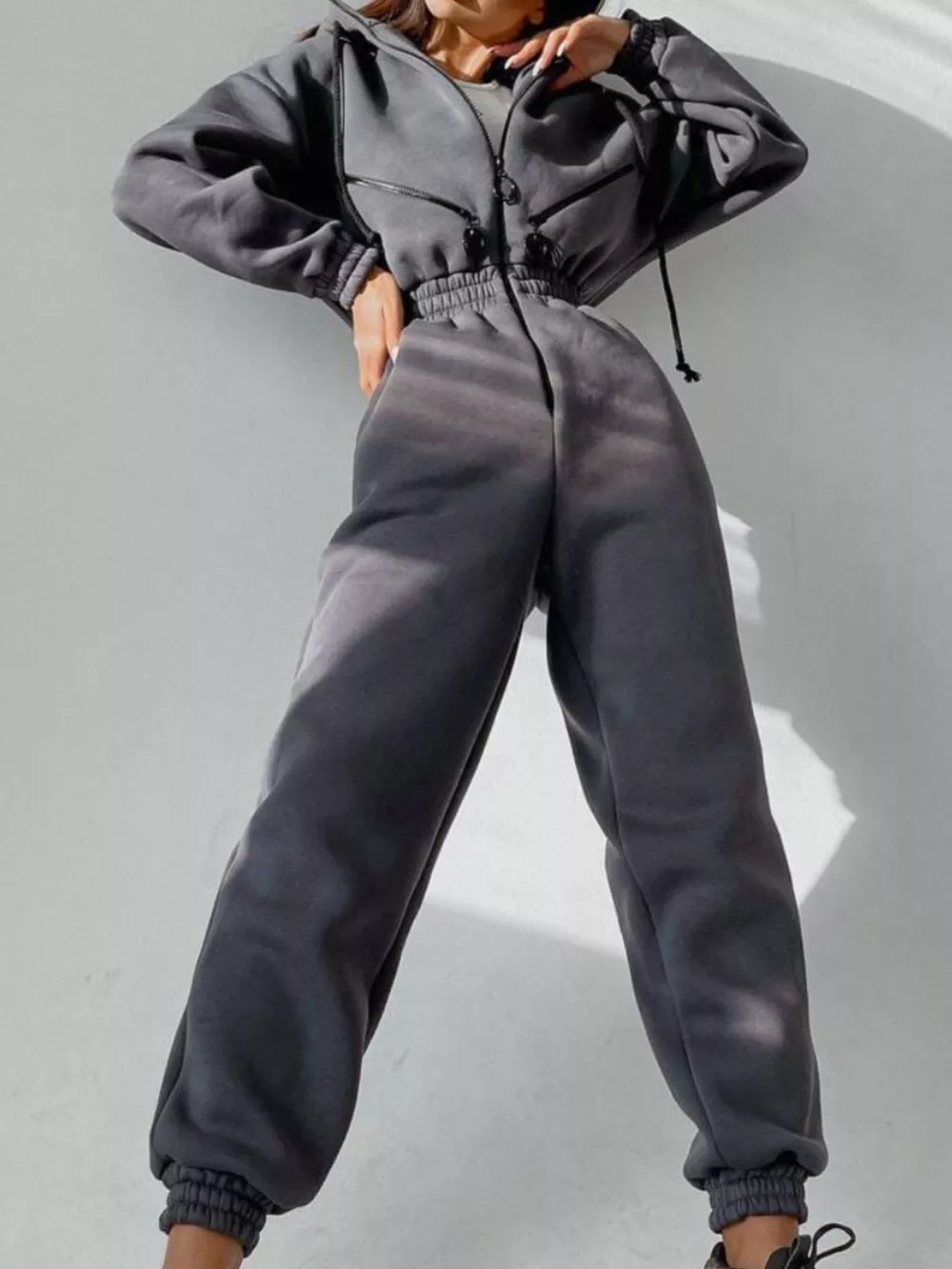 Zip Front Dropped Shoulder Jumpsuit, image 7