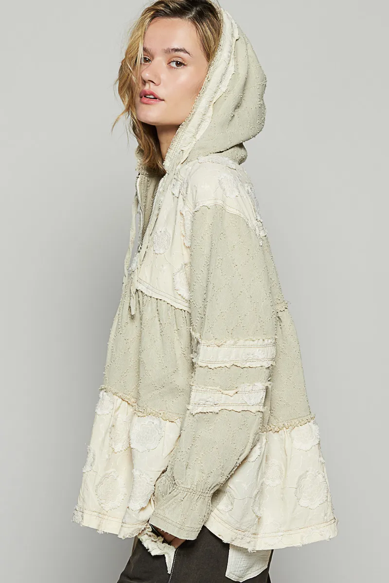 Raw Hem Color Block Hooded Jacket, image 3
