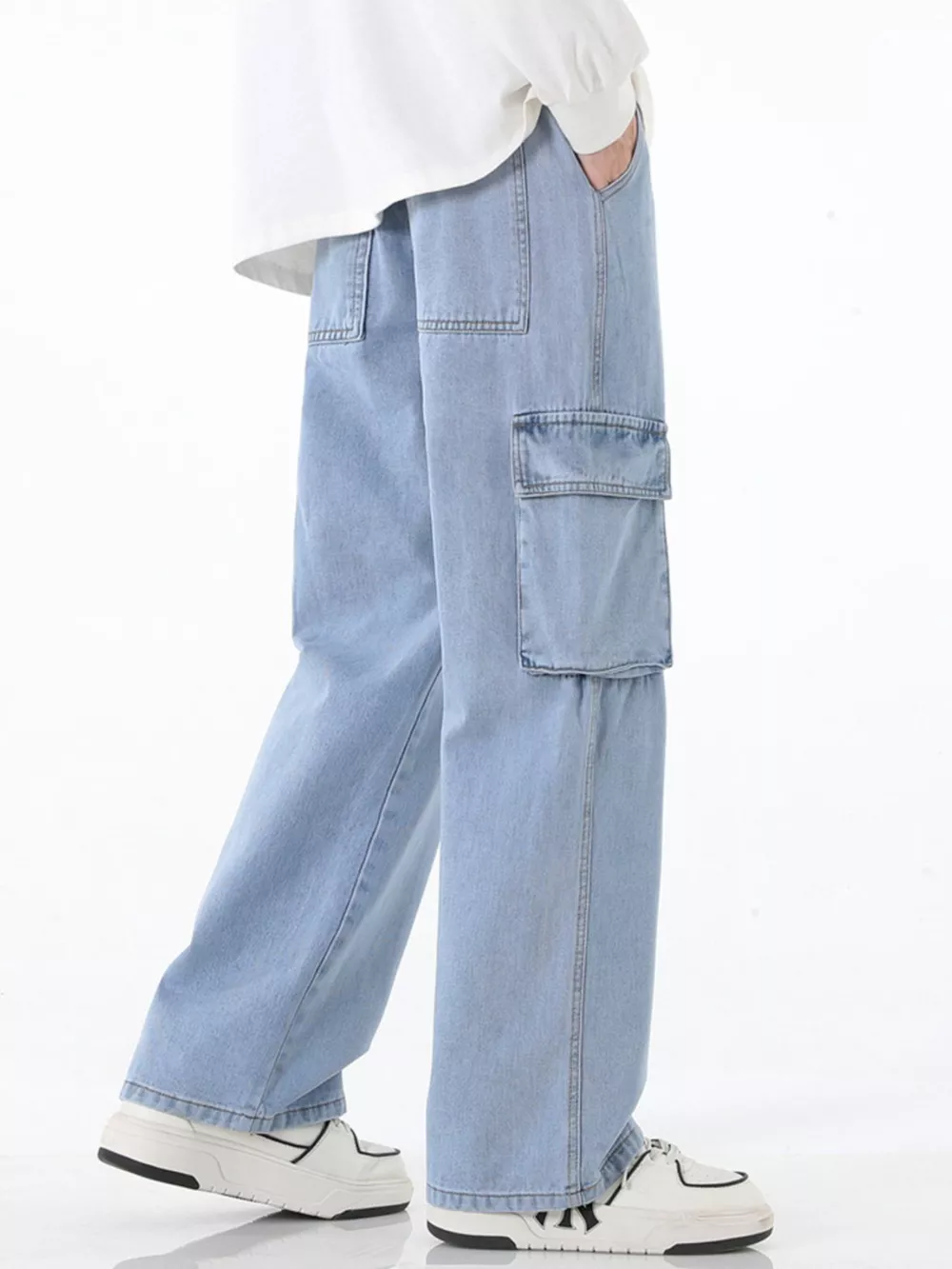 Men's Full Size Wide Leg Cargo Jeans Plus Size, image 4
