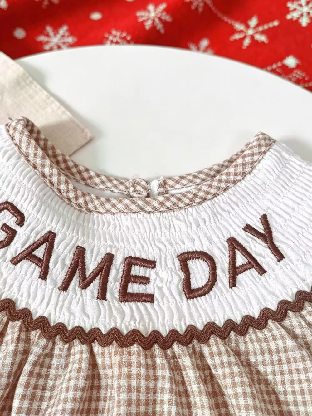 Children's Gingham Football Puff Sleeve Dress, image 2