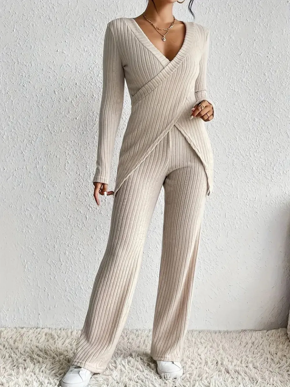 Surplice Long Sleeve Top and Pants Set, image 2