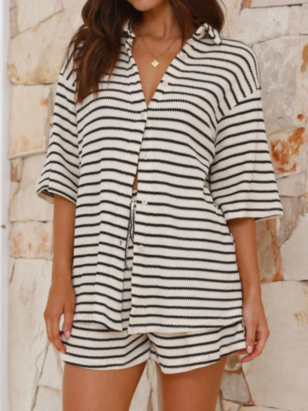 Striped Half Sleeve Top and Shorts Set, image 6