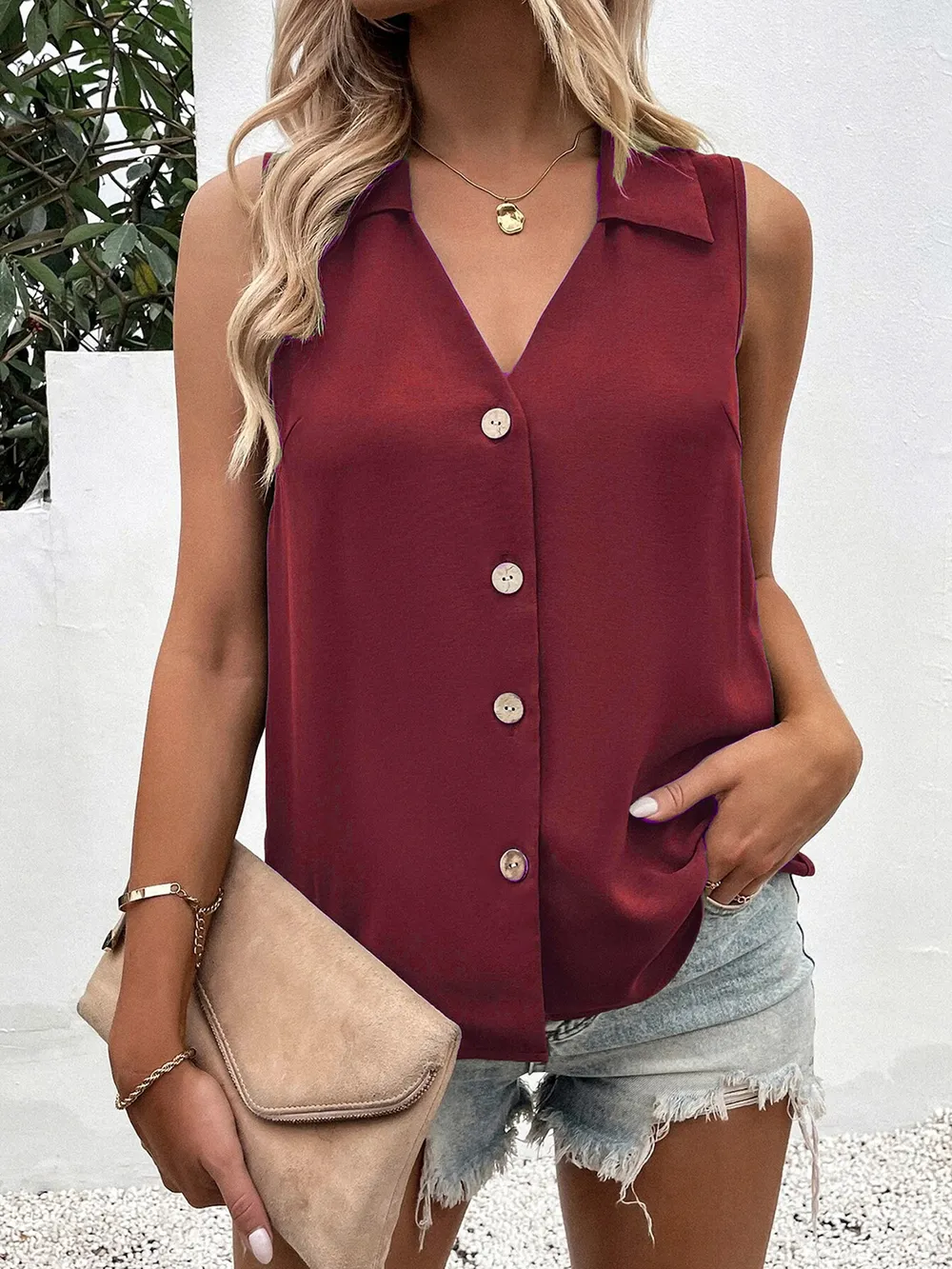 Full Size Johnny Collar Button Up Tank, image 10