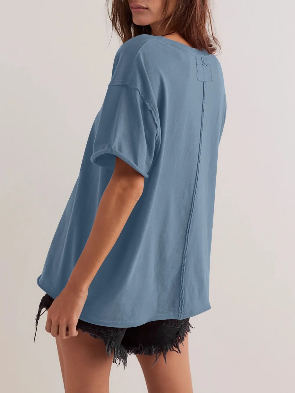 Exposed Seam Round Neck Half Sleeve T-Shirt, image 8