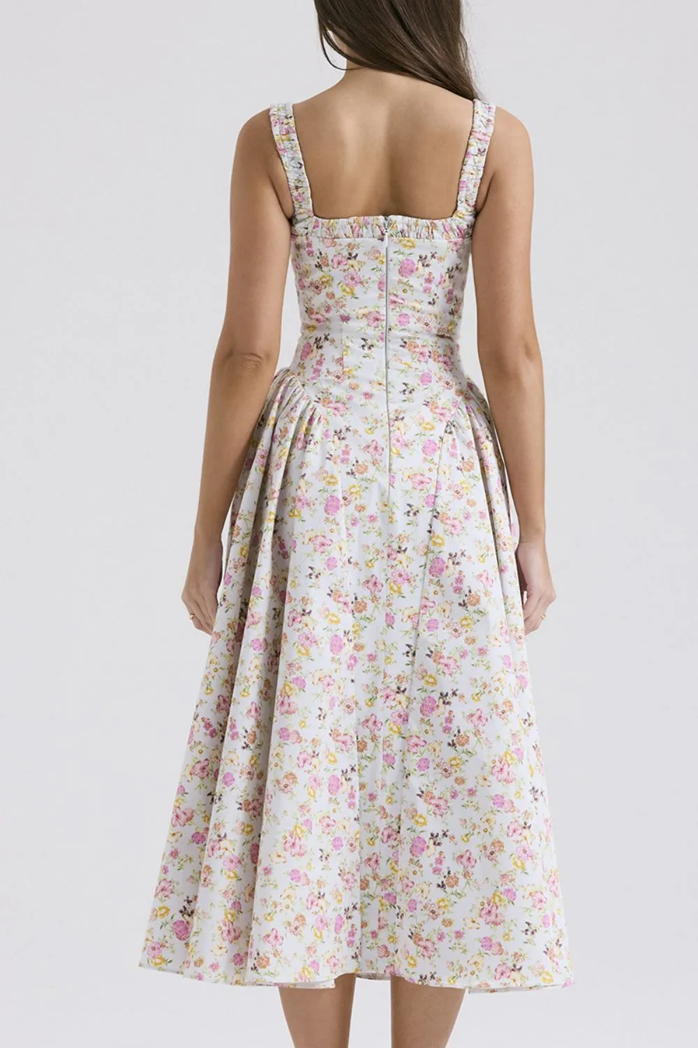 Floral Square Neck Wide Strap Midi Dress, image 3