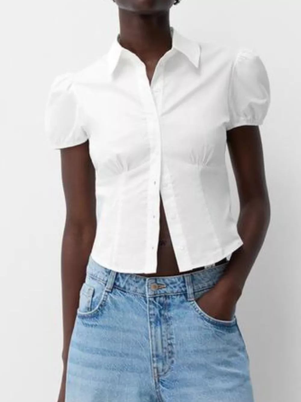 Striped Puff Sleeve Fitted Shirt, image 10