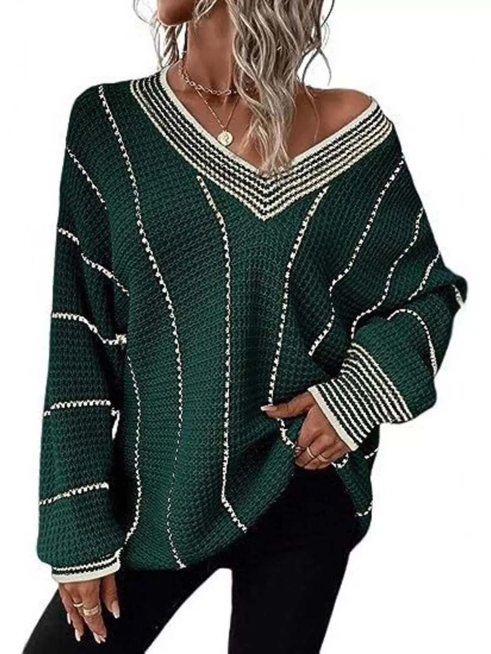 V-Neck Textured Knit Sweater, image 5