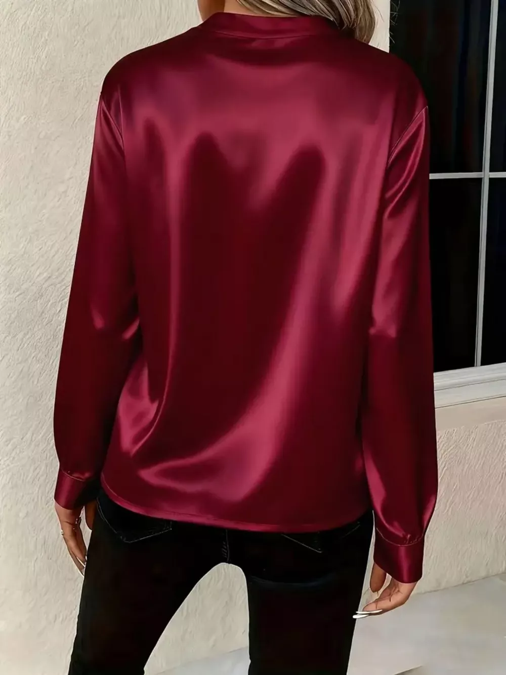 Satin Notched Long Sleeve Blouse, image 9