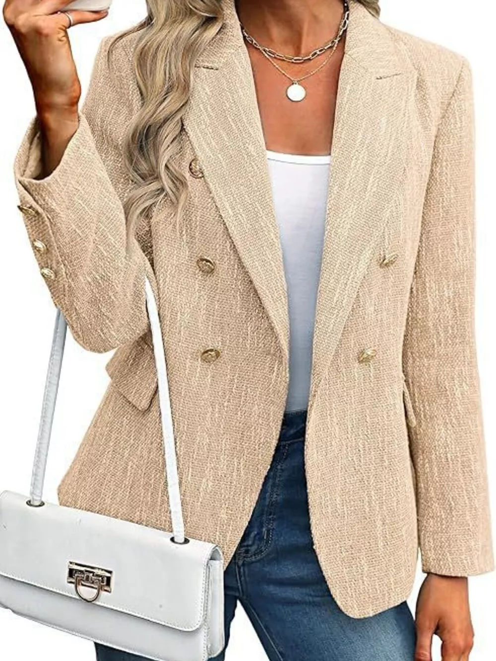 Double-Breasted Lapel Collar Blazer, image 11