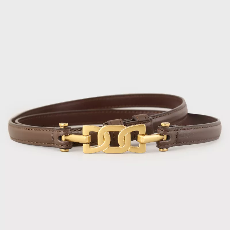 Gold Buckle Skinny Leather Belt, image 6