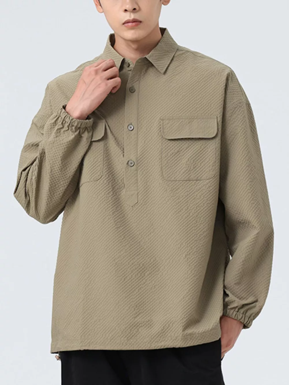 Men's Plus Size Button Detail Textured Relaxed Fit Polo, image 5