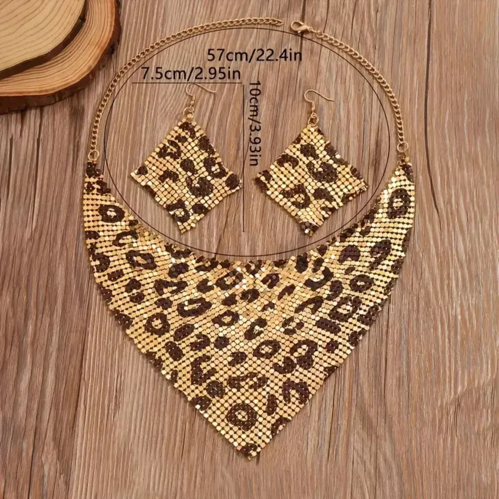 Leopard Necklace and Earrings Jewelry Set, image 3