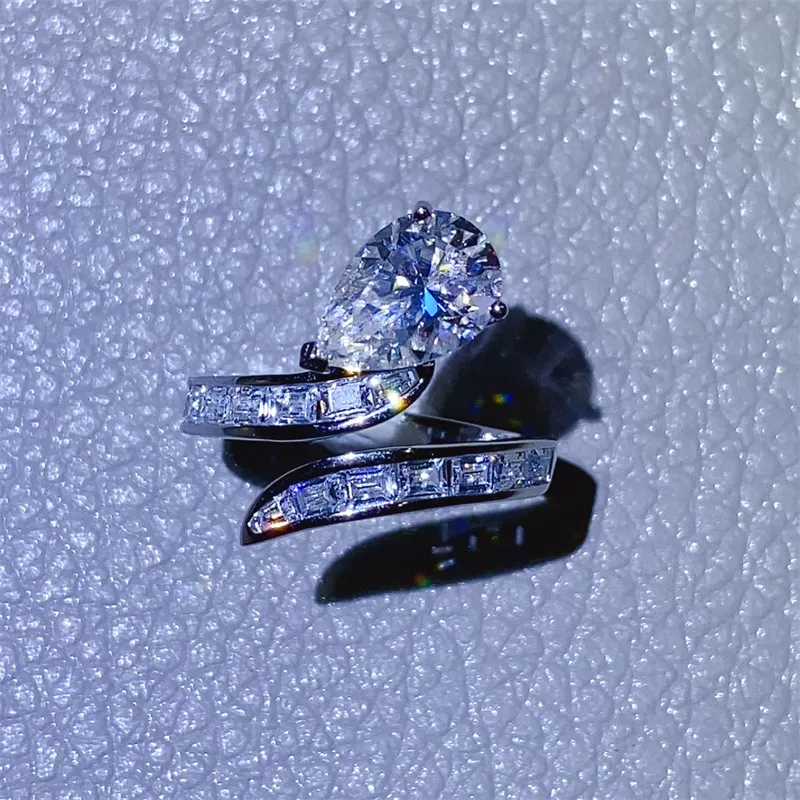 3 Carat Moissanite Zircon 925 Sterling Silver Bypass Ring, image 5