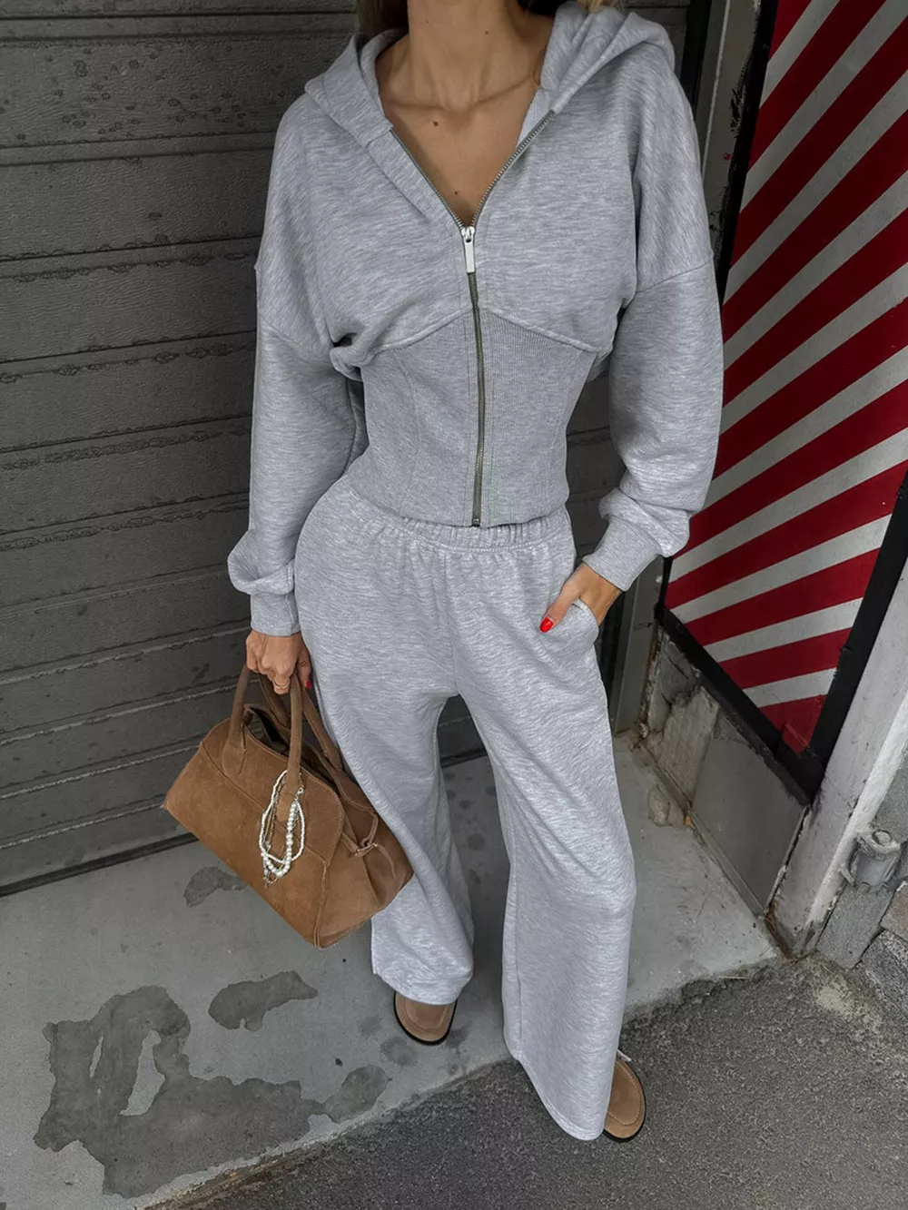 Zip Up Hoodie & Wide Leg Pants Set, image 3