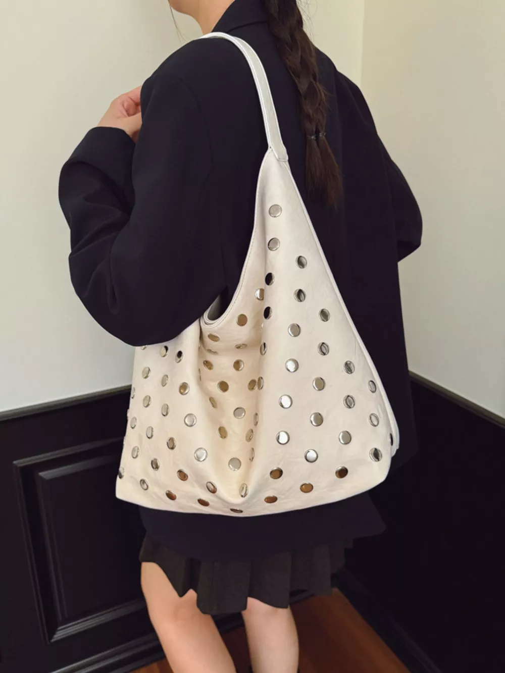 Studded Hobo Shoulder Bag, image 2