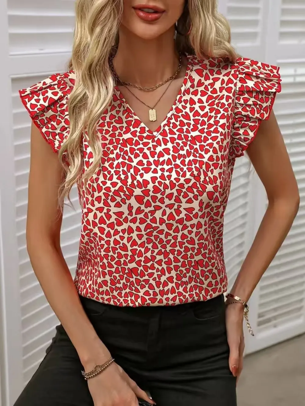 Floral Print Ruffle Sleeve V-Neck Blouse, image 11