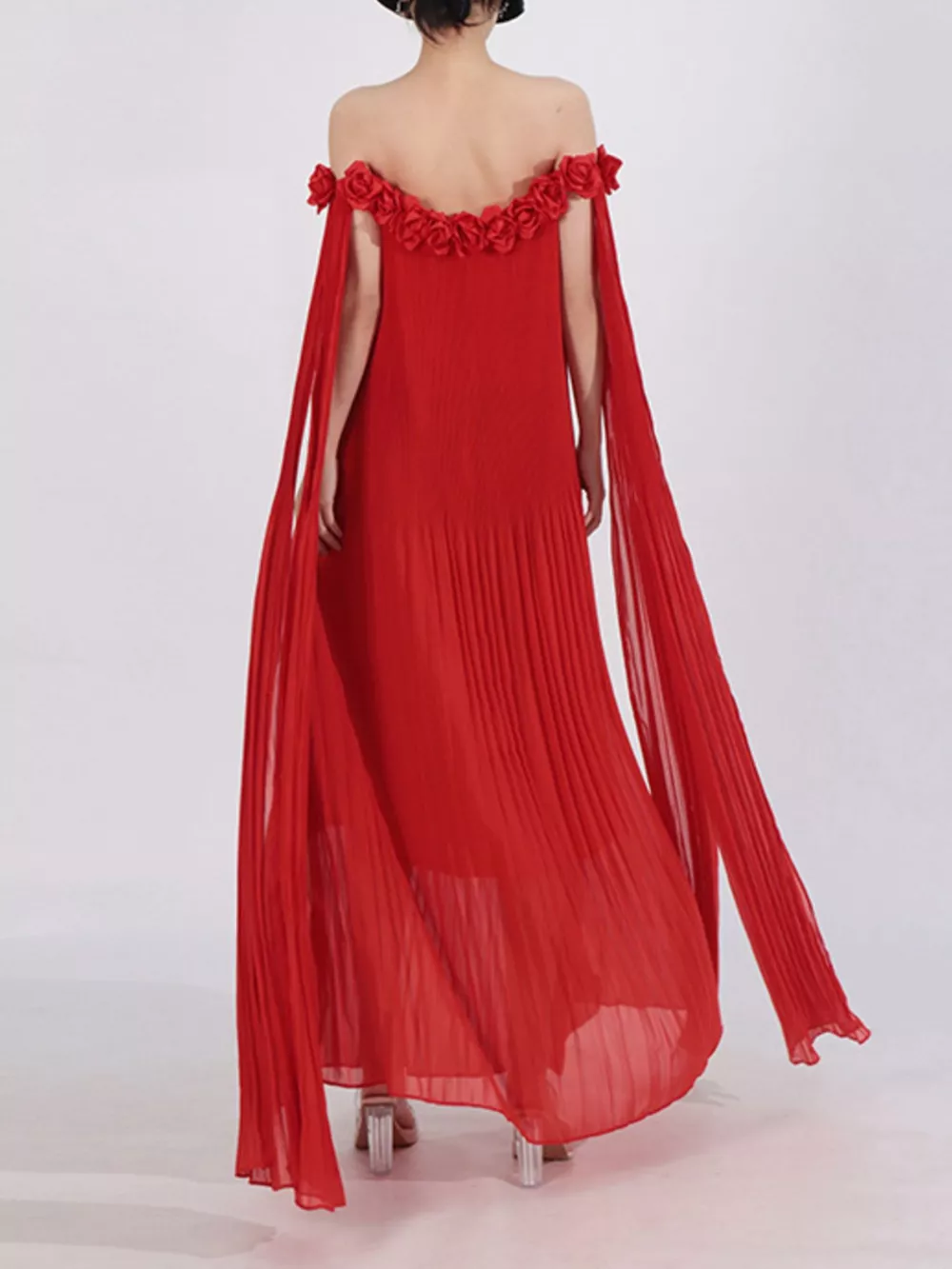 Off-Shoulder Floral Pleated Maxi Dress, image 12