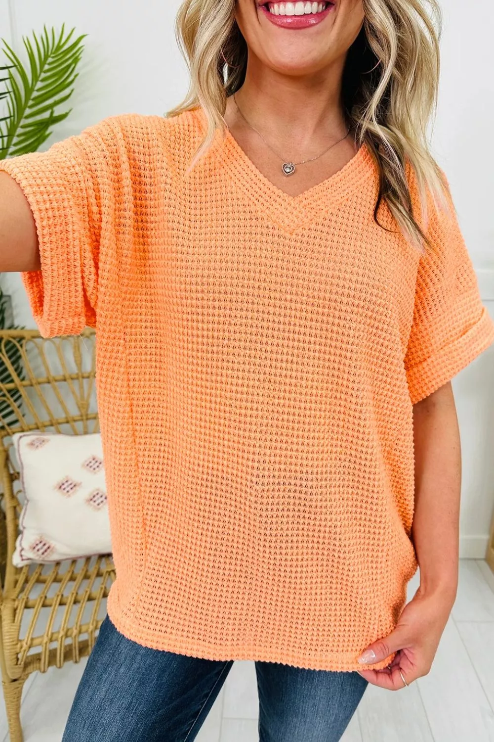 Textured Waffle Knit V-Neck T-Shirt, image 10