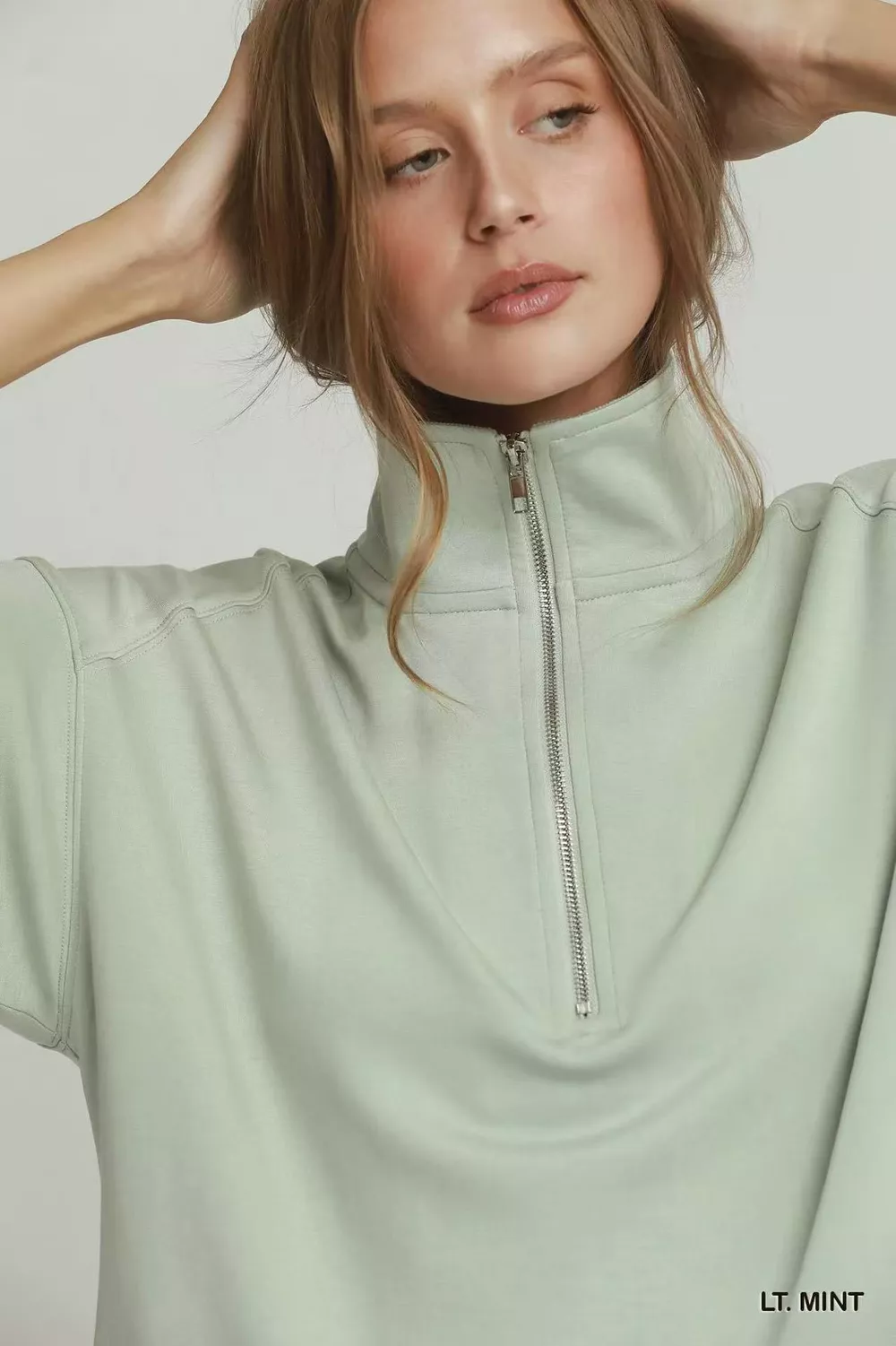 Half Zip Pullover with Scalloped Edge Hem, image 4