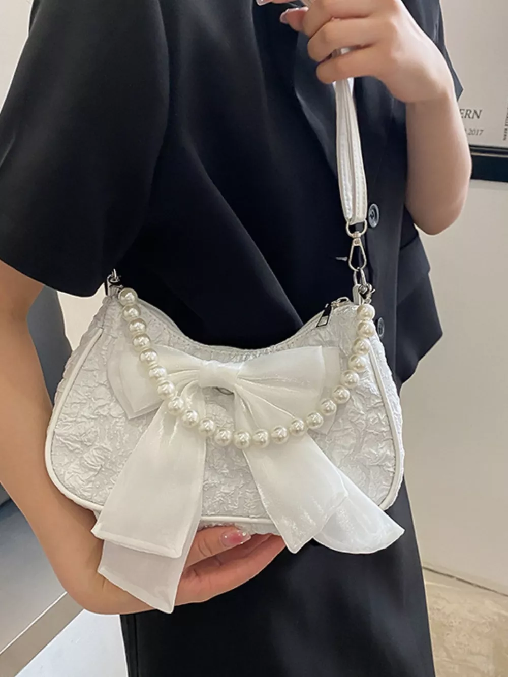 Bow Pearl Chain Crossbody Bag, image 6