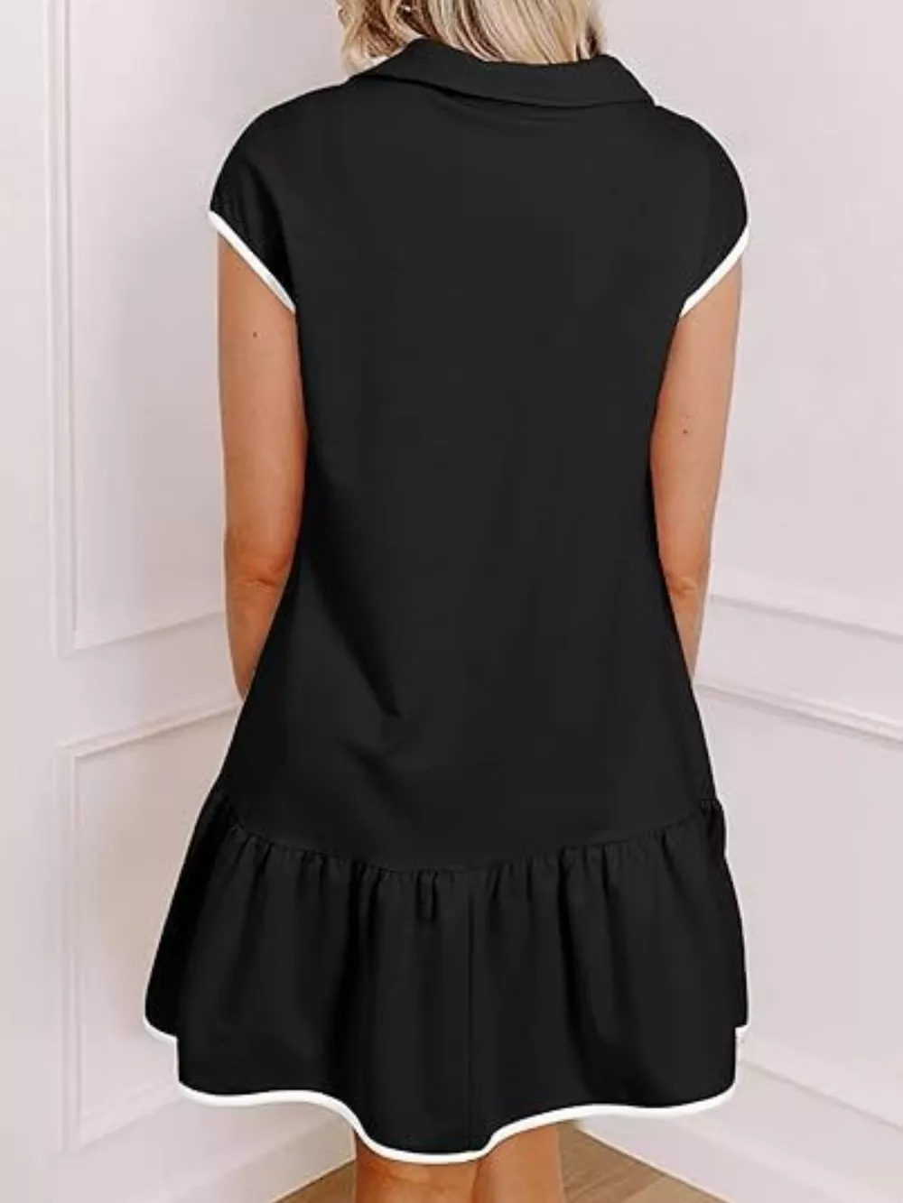 Zip Front Cap Sleeve Ruffle Hem Dress, image 14