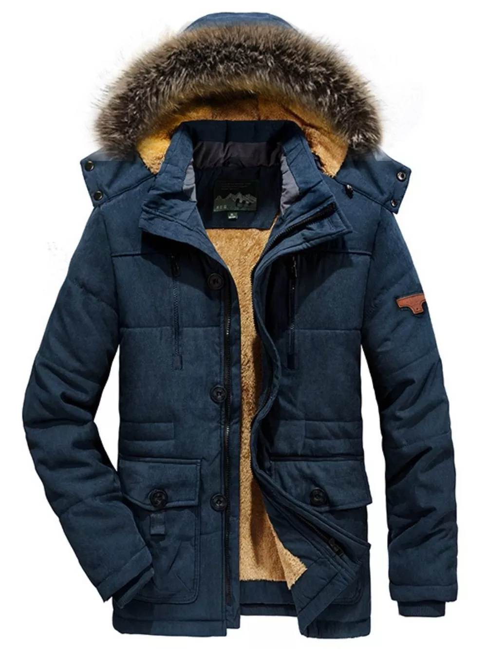 Men's Plus Size Zip Up Long Sleeve Puffer Coat with Faux Fur Hood, image 6