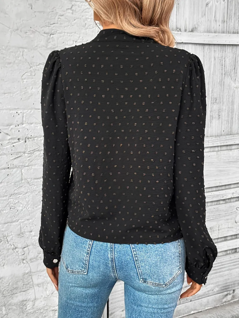 Swiss Dot Mock Neck Long Sleeve Blouse, image 6