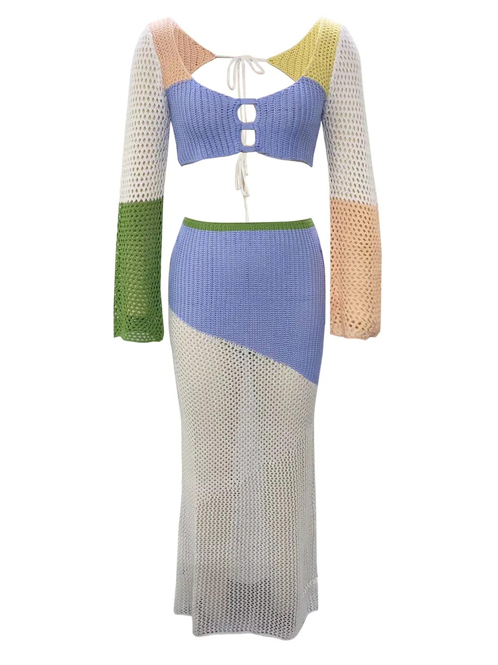 Tied Long Sleeve Top and Skirt Cover Up Set, image 18