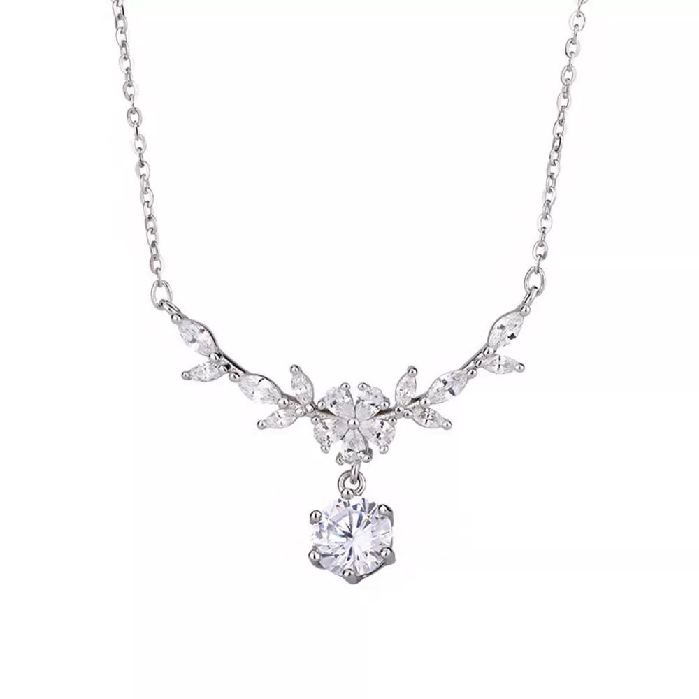 1 Carat Moissanite 925 Sterling Silver Leaf Flower Necklace, image 5