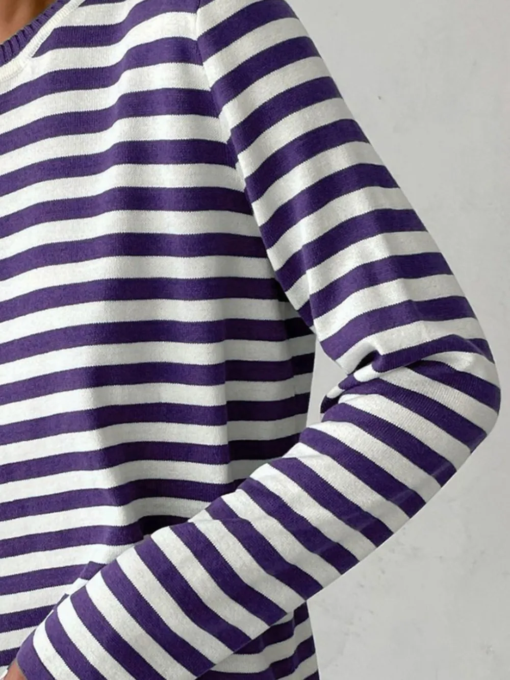 Striped Round Neck Long Sleeve Sweater, image 22