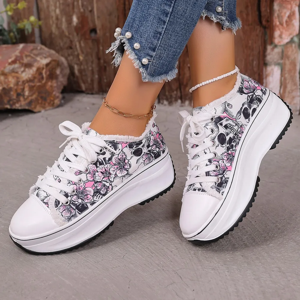 Printed Lace Up Platform Sneakers, image 4