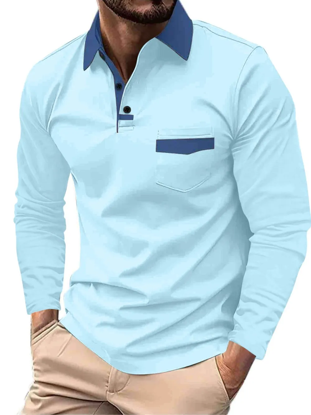 Men's Full Size Collared Neck Long Sleeve Polo Plus Size, image 2