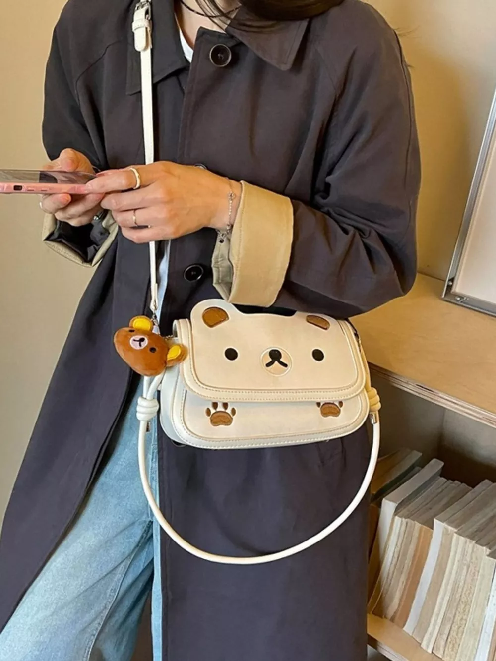 Cartoon Bear Crossbody Bag with Plush Bear Charm, image 5