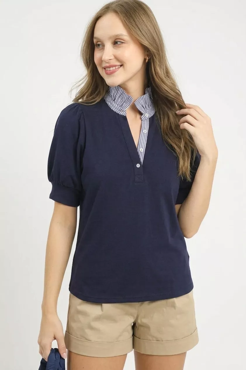 Striped Collar Popover Top, image 3