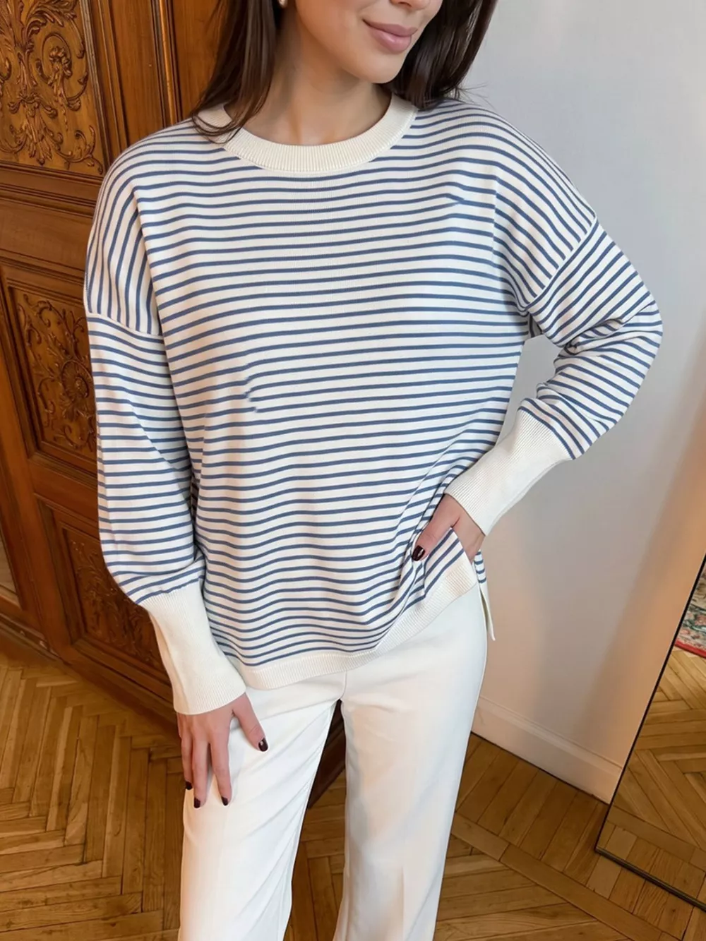 Striped Round Neck Knit Top, image 15