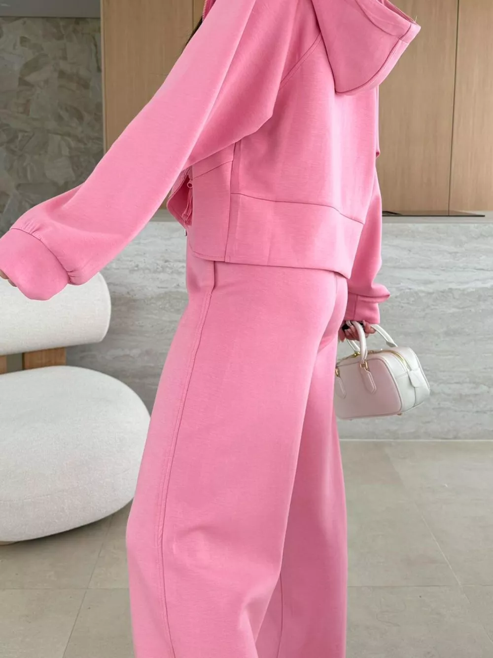 Solid Color Zip Up Hoodie Drawstring Loose Pants Set, image 5