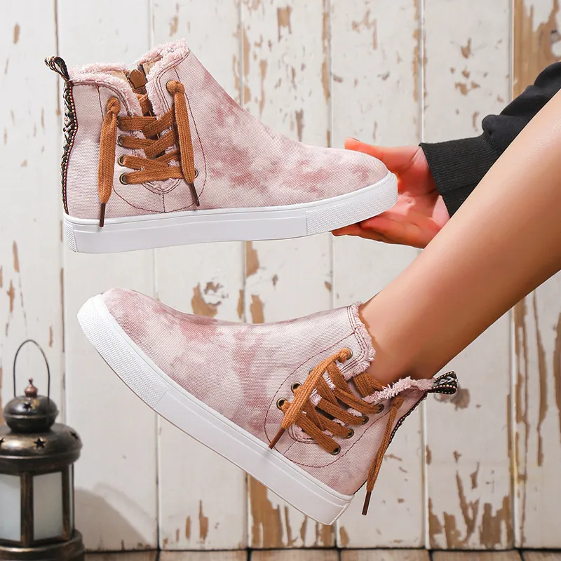 Lace-Up Round Toe Canvas Boots with Side Zip, image 5