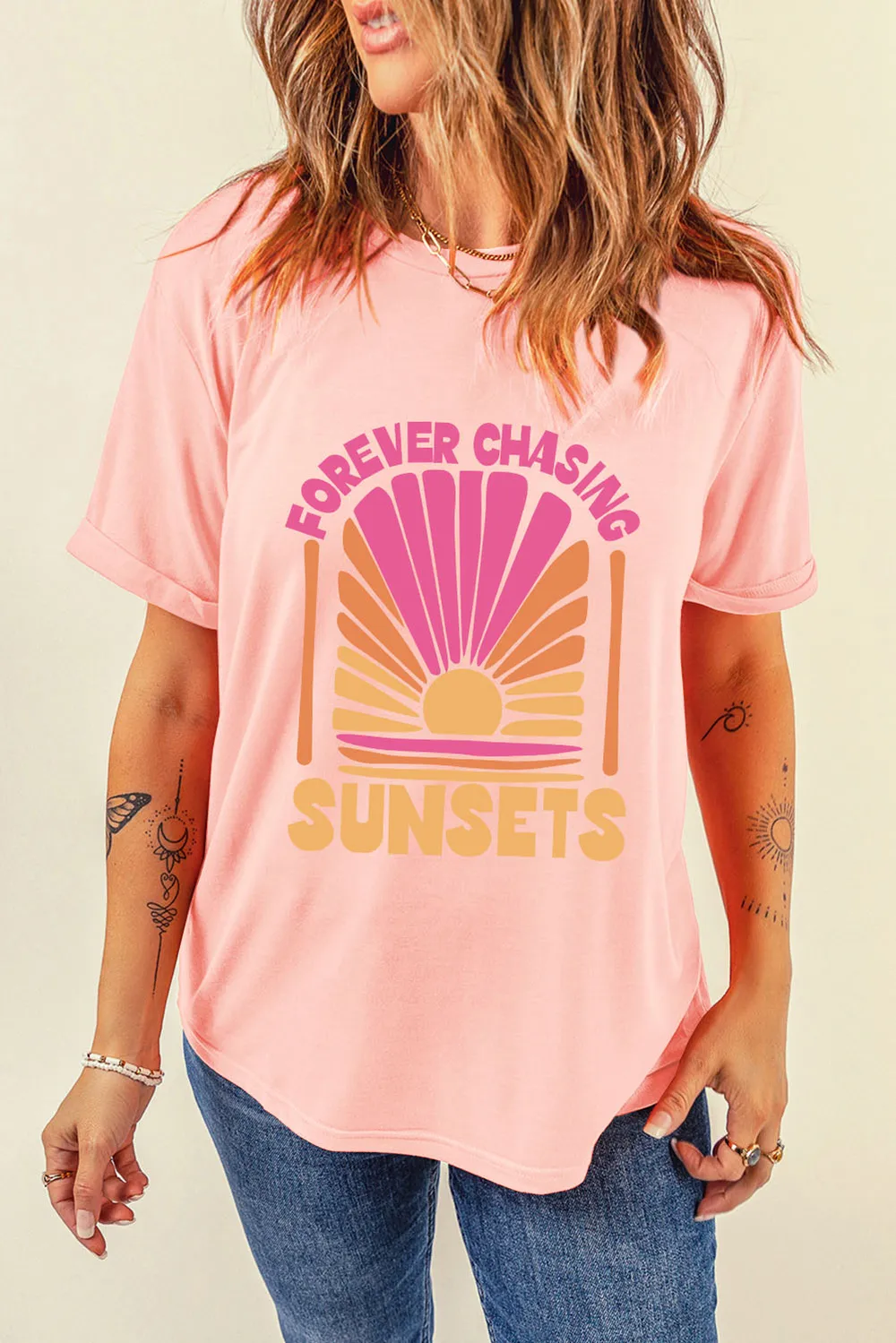 FOREVER CHASING SUNSETS Round Neck T-Shirt, image 4
