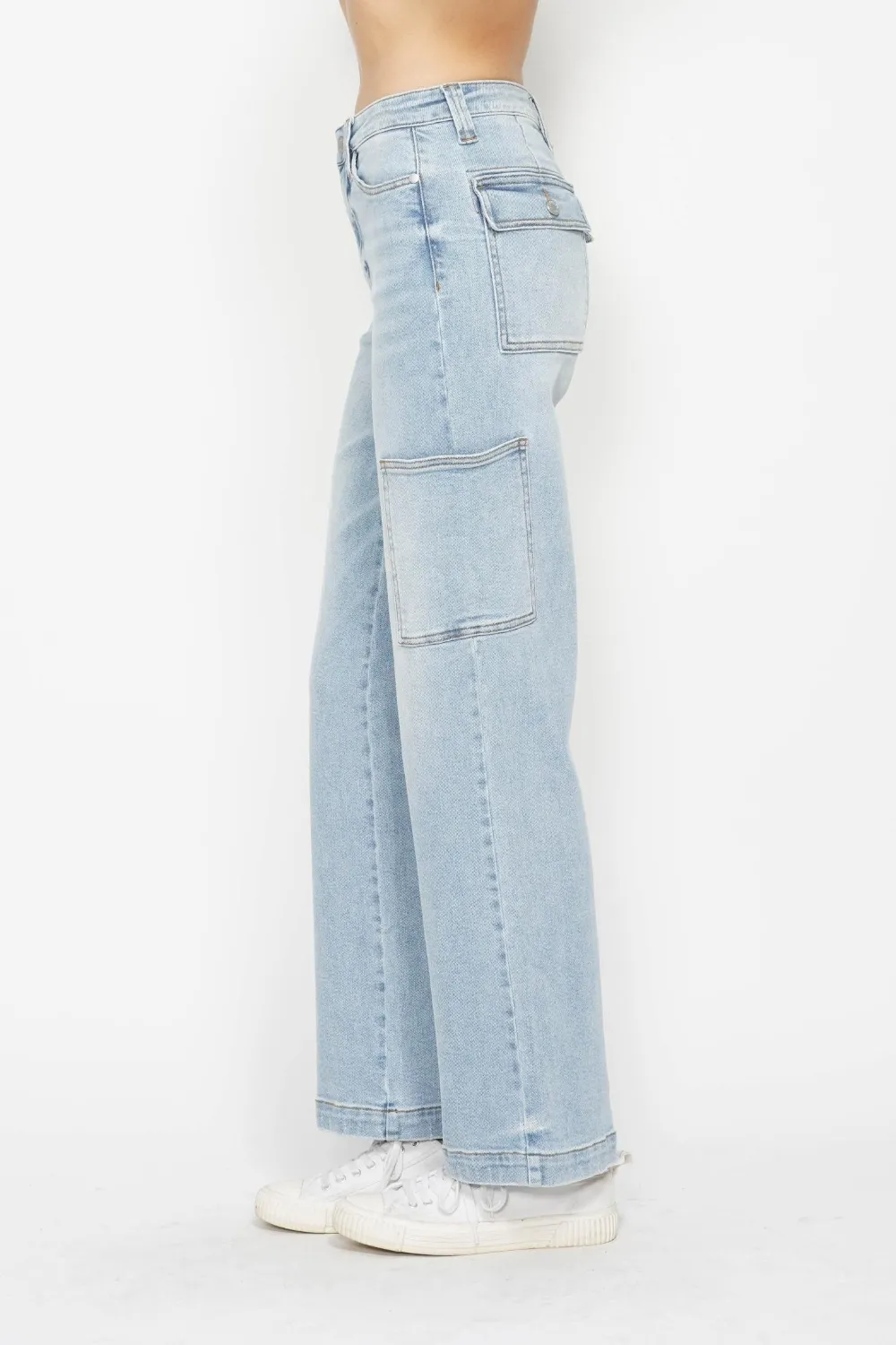 Full Size High Waist Straight Cargo Jeans, image 3