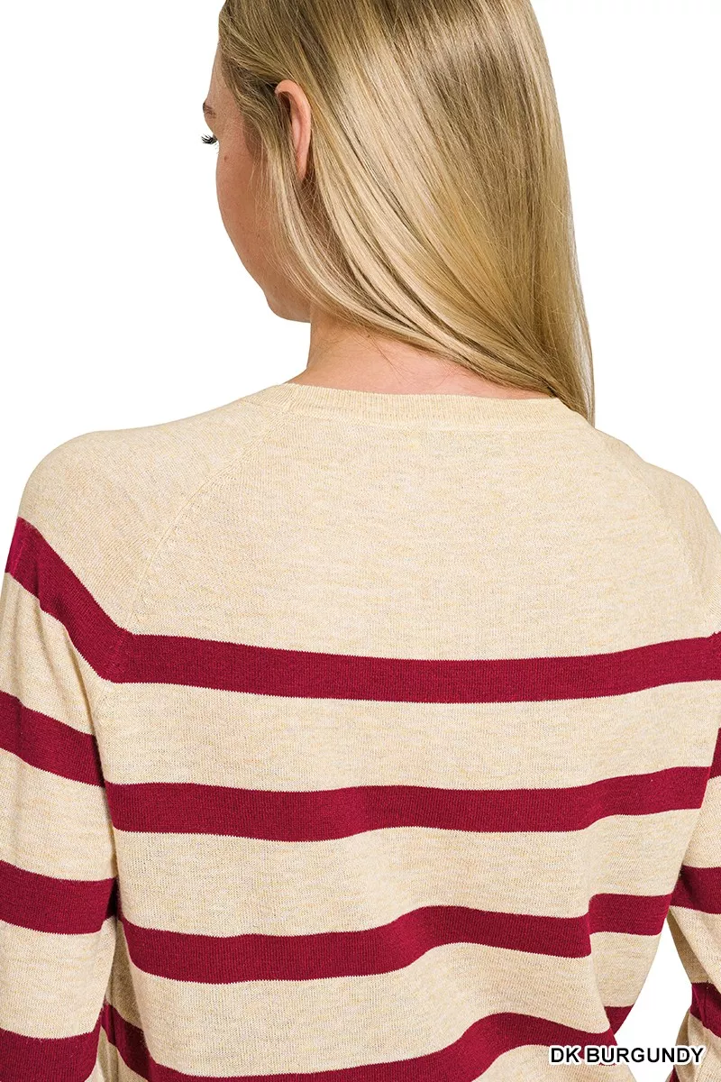 Lightweight Wool Blend Striped Round Neck Sweater, image 2