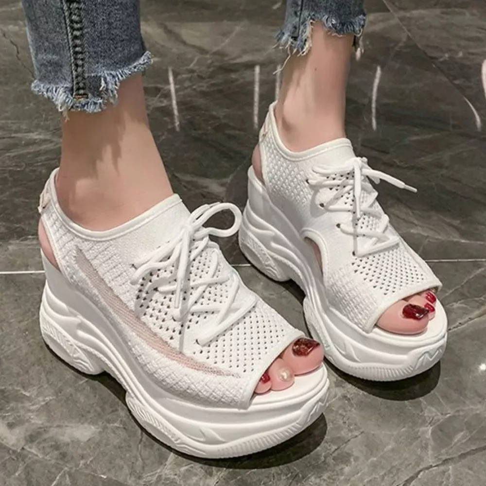 Breathable Mesh Platform Sandals, image 4