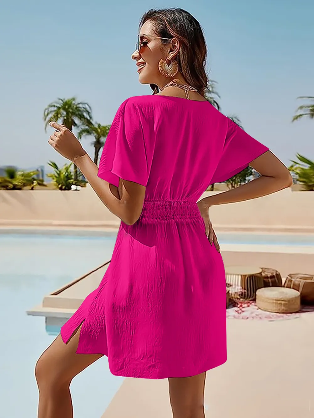 Smocked V-Neck Short Sleeve Dress, image 10