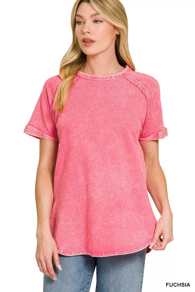French Terry Washed Curved Hem Top, image 3