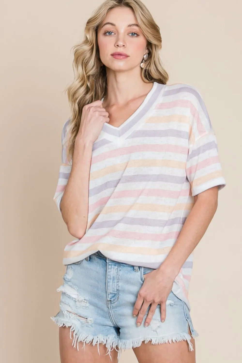 Striped V-Neck Short Sleeve T-Shirt, image 4