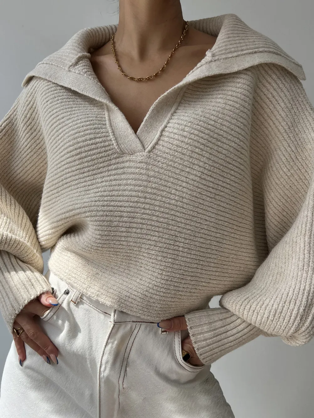 Johnny Collar Long Sleeve Sweater, image 2