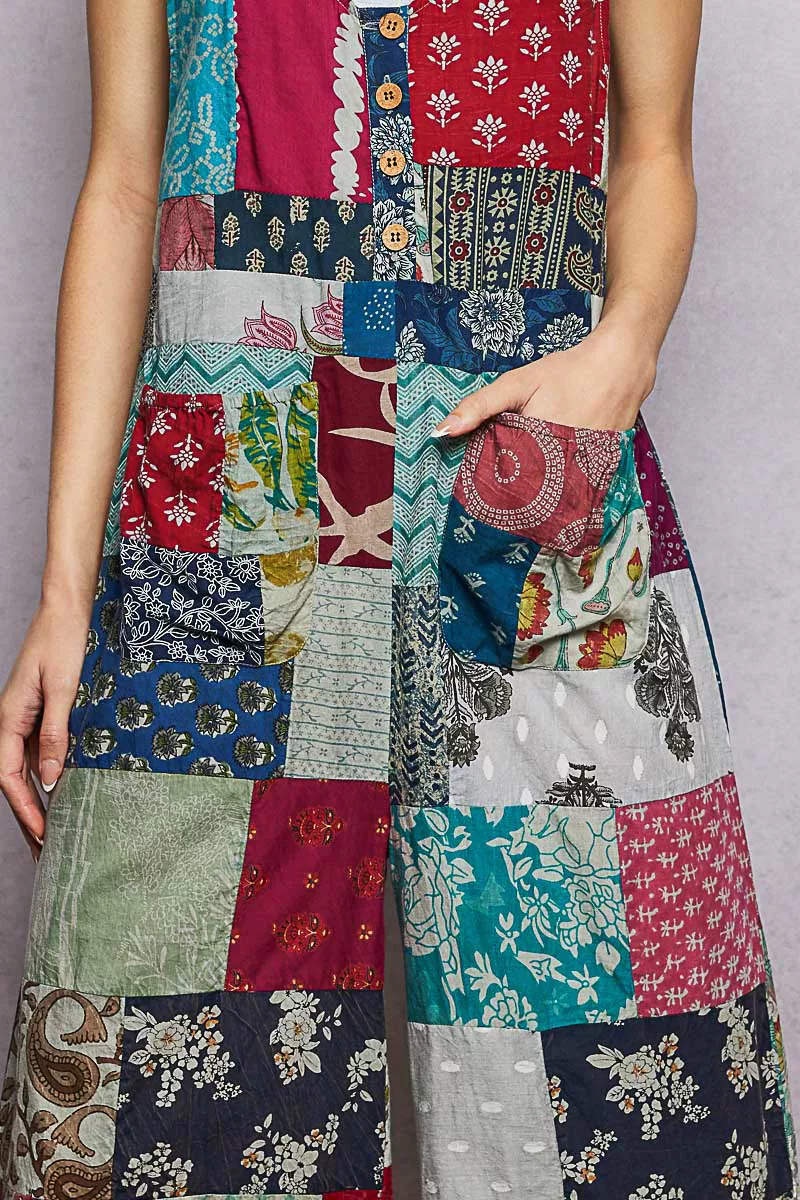 Sleeveless Patchwork Wide Leg Jumpsuit, image 5