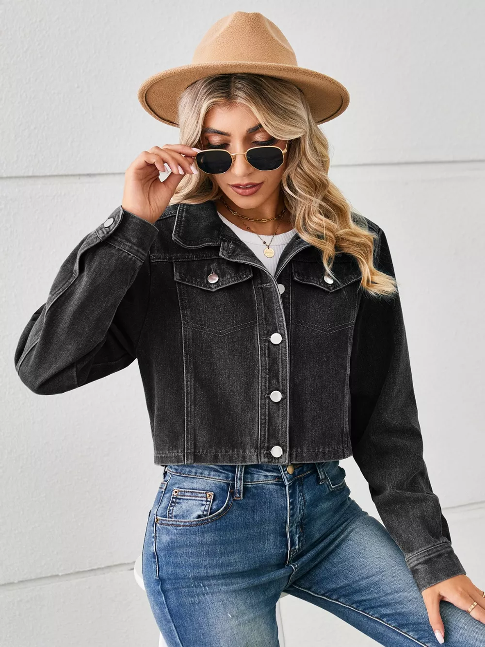 Button Up Long Sleeve Denim Jacket, image 6