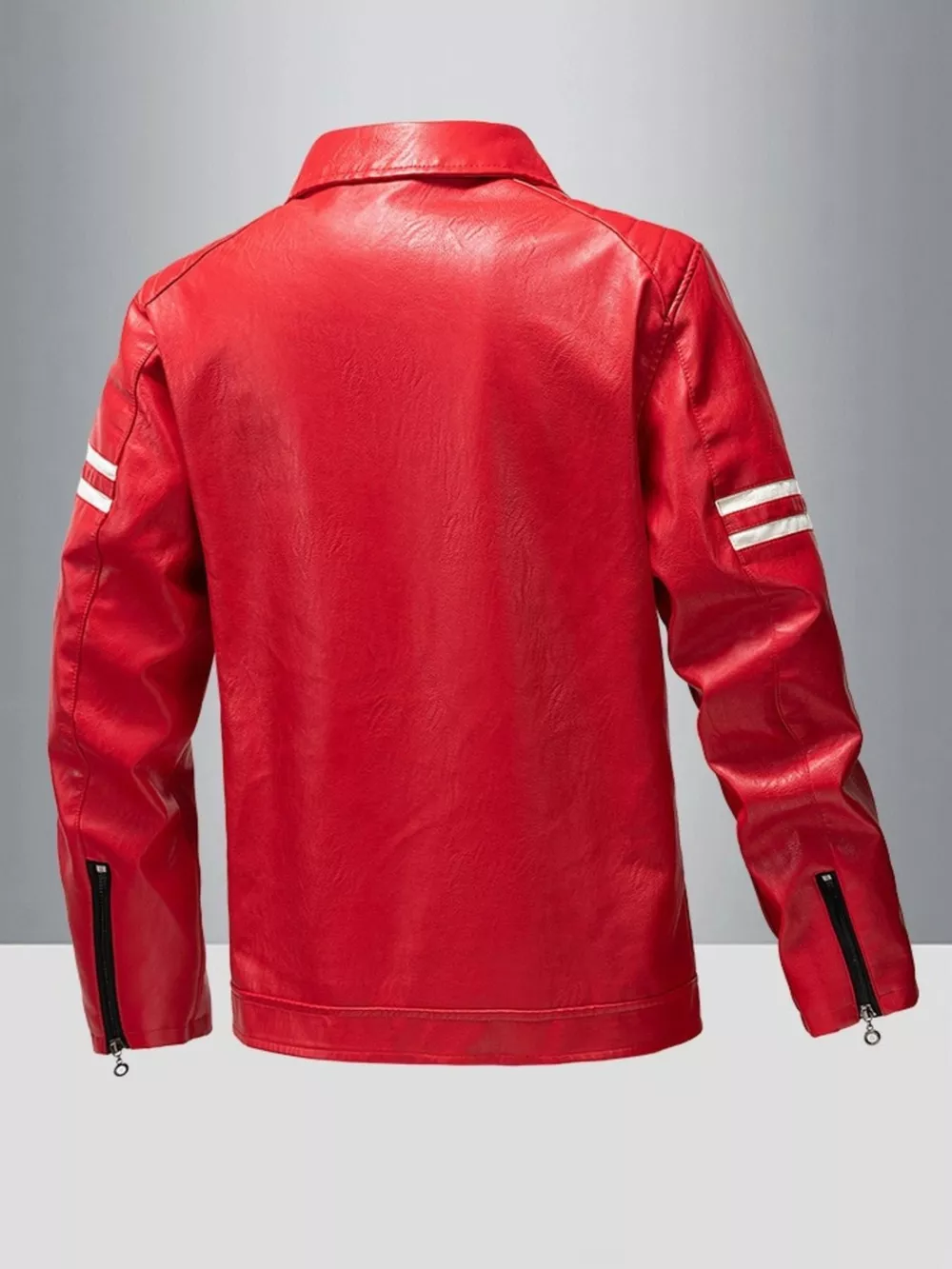 Men's Plus Size Zip Up Leather Motorcycle Jacket, image 3