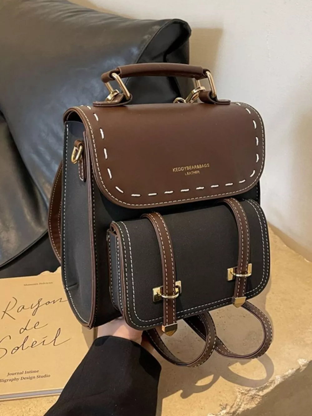 Vintage Style Leather Backpack Bag, image 4
