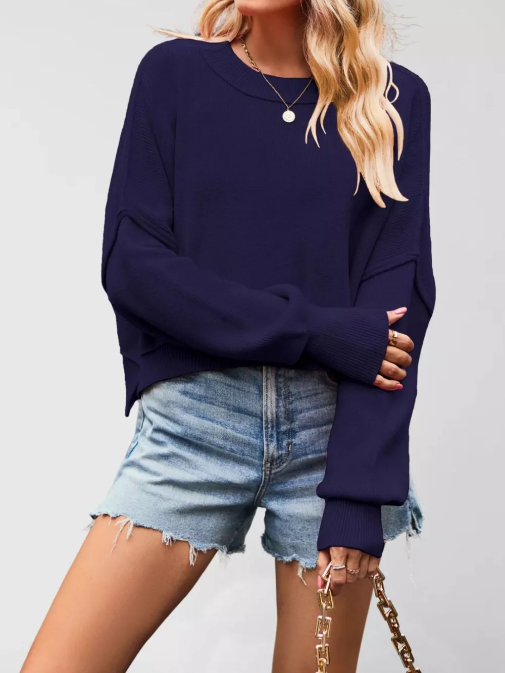 Crew Neck Dropped Shoulder Sweater, image 4